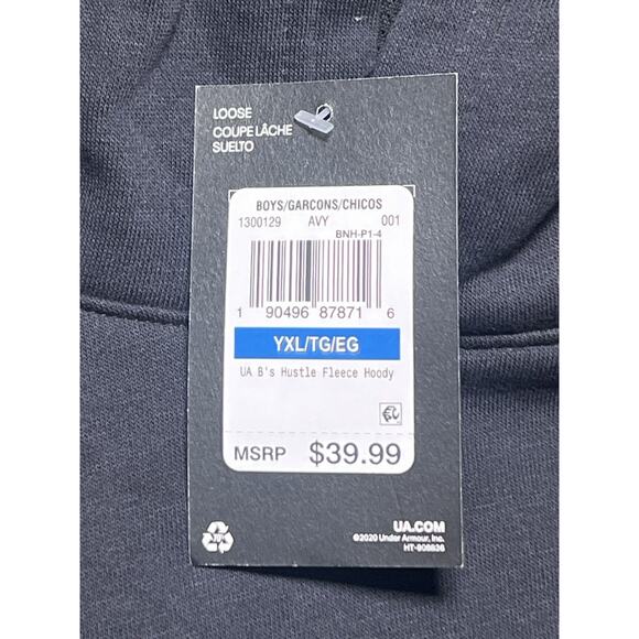 Under Armour Loose Hustle Fleece Hoody Boys YXL Black - Picture 2 of 8